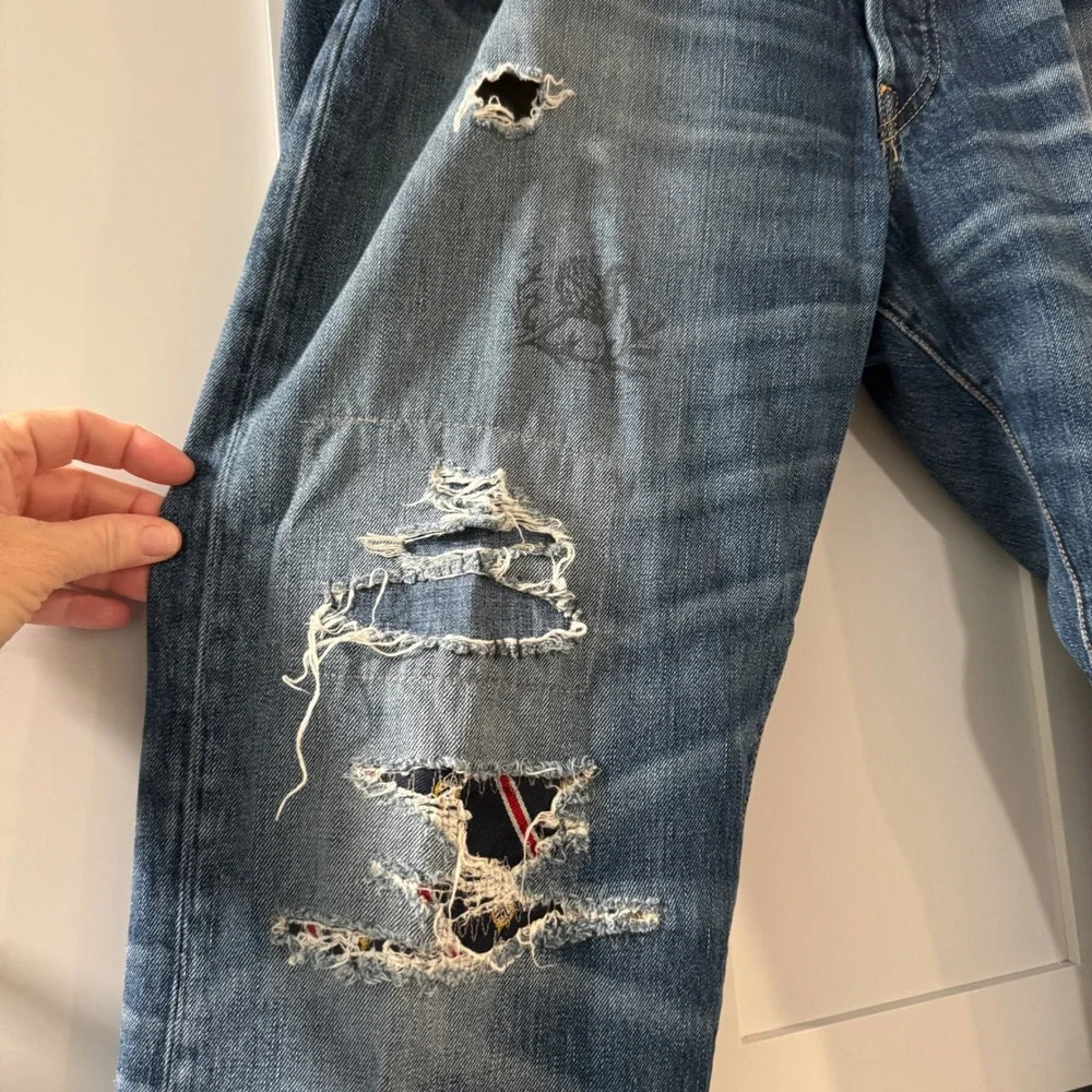 Polo Ralph‎ Lauren Men's Distressed Patchwork Jeans Button Fly Blue Size 36x32